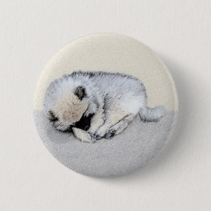 Keeshond Sleeping Puppy Painting Original Dog Art Button