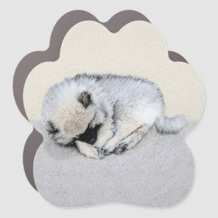 Keeshond Sleeping Puppy Painting Original Dog Art Car Magnet