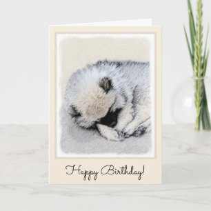 Keeshond Sleeping Puppy Painting Original Dog Art Card