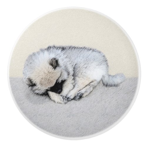 Keeshond Sleeping Puppy Painting Original Dog Art Ceramic Knob