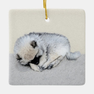 Keeshond Sleeping Puppy Painting Original Dog Art Ceramic Ornament