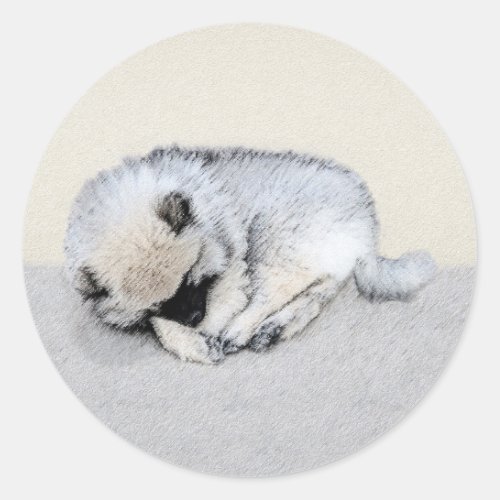 Keeshond Sleeping Puppy Painting Original Dog Art Classic Round Sticker