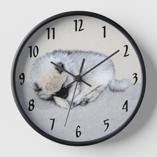 Keeshond Sleeping Puppy Painting Original Dog Art Clock