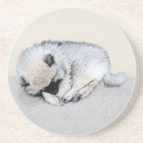 Keeshond Sleeping Puppy Painting Original Dog Art Coaster