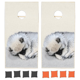 Keeshond Sleeping Puppy Painting Original Dog Art Cornhole Set