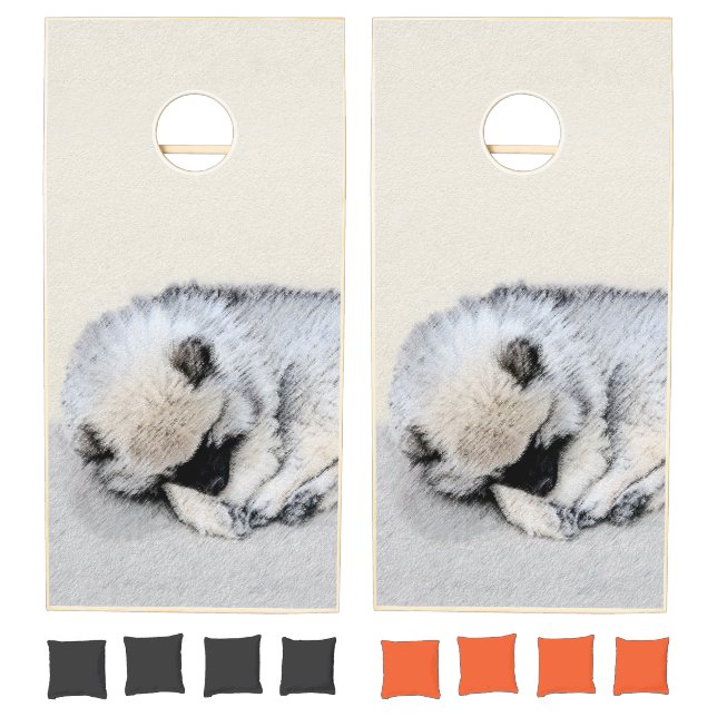 Keeshond Sleeping Puppy Painting Original Dog Art Cornhole Set (Set)