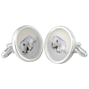 Keeshond Sleeping Puppy Painting Original Dog Art Cufflinks