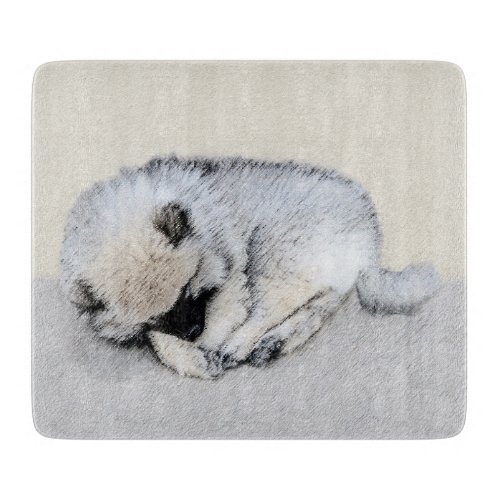 Keeshond Sleeping Puppy Painting Original Dog Art Cutting Board