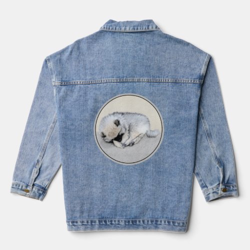 Keeshond Sleeping Puppy Painting Original Dog Art Denim Jacket