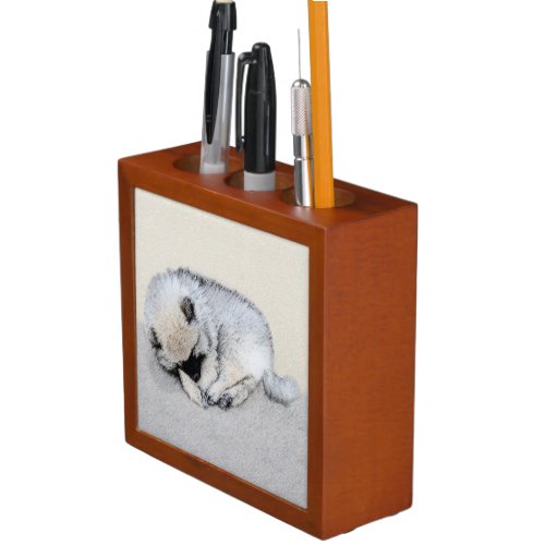 Keeshond Sleeping Puppy Painting Original Dog Art Desk Organizer