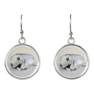Keeshond Sleeping Puppy Painting Original Dog Art Earrings