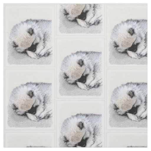 Keeshond Sleeping Puppy Painting Original Dog Art Fabric