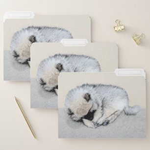 Keeshond Sleeping Puppy Painting Original Dog Art File Folder