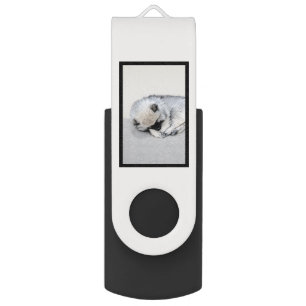 Keeshond Sleeping Puppy Painting Original Dog Art Flash Drive