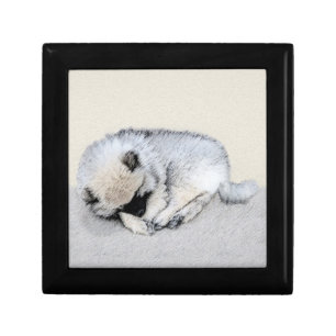 Keeshond Sleeping Puppy Painting Original Dog Art Gift Box