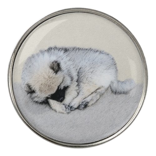 Keeshond Sleeping Puppy Painting Original Dog Art Golf Ball Marker