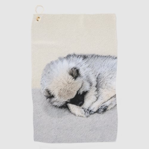 Keeshond Sleeping Puppy Painting Original Dog Art Golf Towel