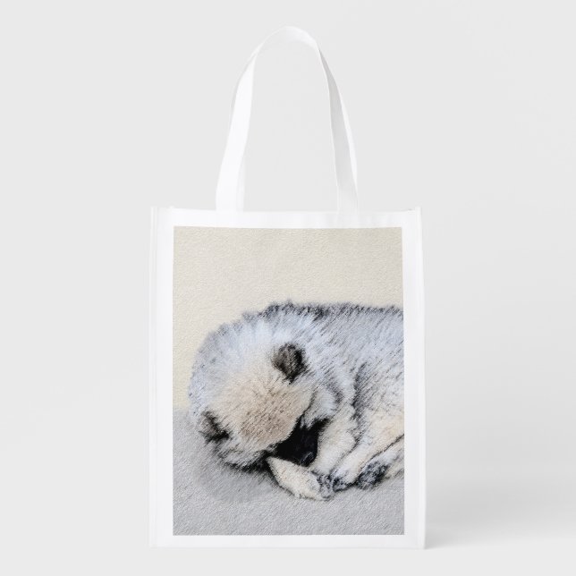 Keeshond Sleeping Puppy Painting Original Dog Art Grocery Bag (Front)
