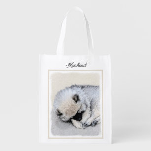 Keeshond Sleeping Puppy Painting Original Dog Art Grocery Bag