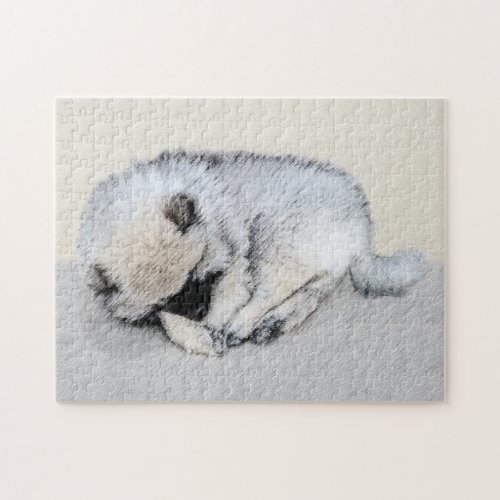 Keeshond Sleeping Puppy Painting Original Dog Art Jigsaw Puzzle