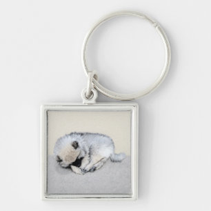 Keeshond Sleeping Puppy Painting Original Dog Art Keychain