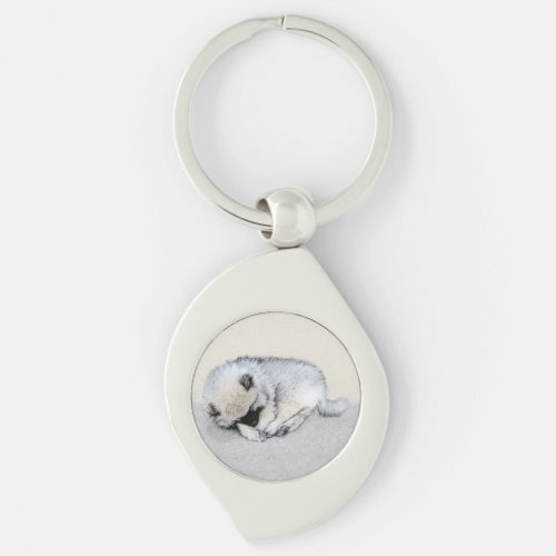 Keeshond Sleeping Puppy Painting Original Dog Art Keychain