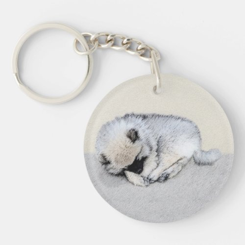 Keeshond Sleeping Puppy Painting Original Dog Art Keychain