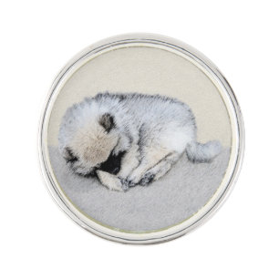 Keeshond Sleeping Puppy Painting Original Dog Art Lapel Pin