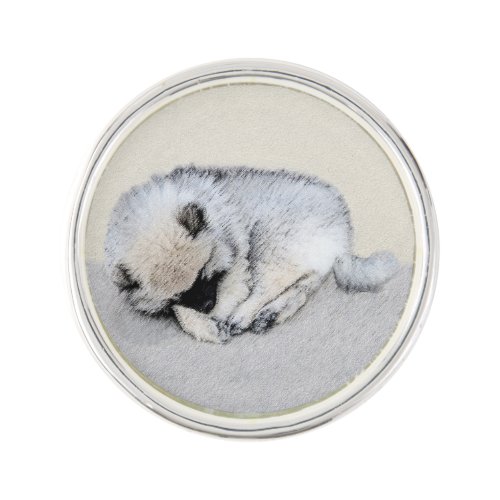 Keeshond Sleeping Puppy Painting Original Dog Art Lapel Pin