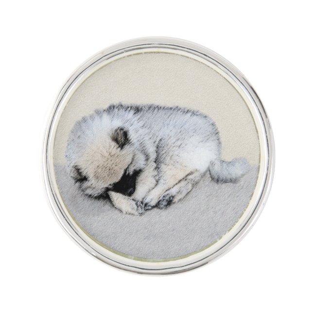 Keeshond Sleeping Puppy Painting Original Dog Art Lapel Pin (Front)