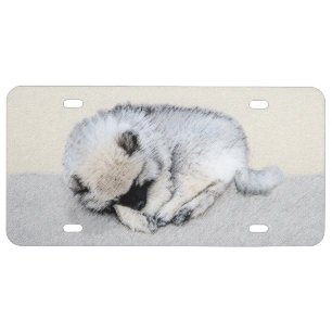 Keeshond Sleeping Puppy Painting Original Dog Art License Plate