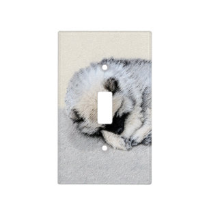 Keeshond Sleeping Puppy Painting Original Dog Art Light Switch Cover