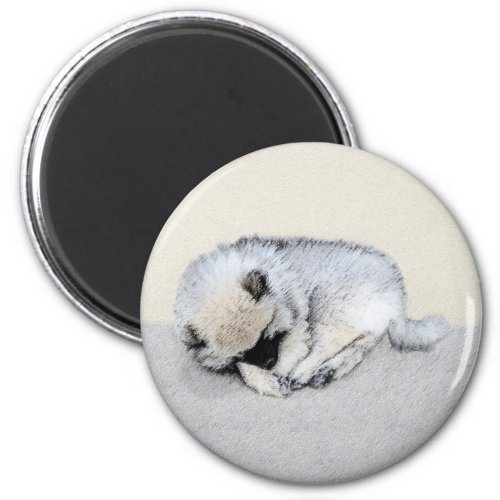 Keeshond Sleeping Puppy Painting Original Dog Art Magnet
