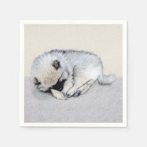 Keeshond Sleeping Puppy Painting Original Dog Art Napkins