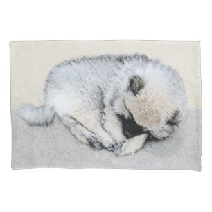 Keeshond Sleeping Puppy Painting Original Dog Art Pillow Case
