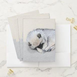 Keeshond Sleeping Puppy Painting Original Dog Art Pocket Folder
