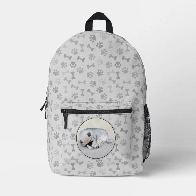 Keeshond Sleeping Puppy Painting Original Dog Art Printed Backpack (Front)