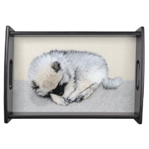 Keeshond Sleeping Puppy Painting Original Dog Art Serving Tray