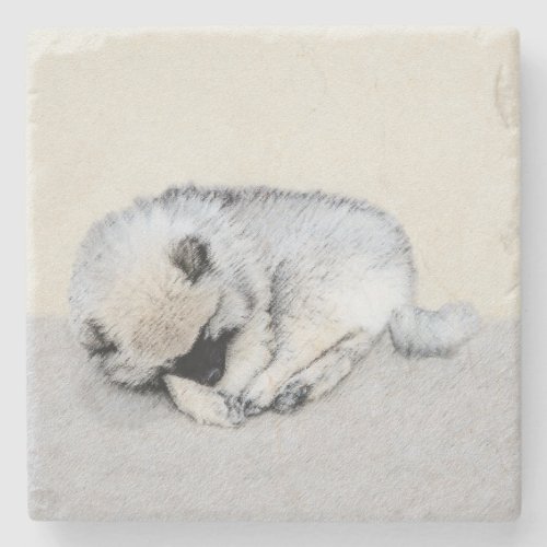 Keeshond Sleeping Puppy Painting Original Dog Art Stone Coaster