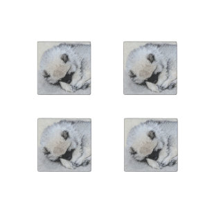 Keeshond Sleeping Puppy Painting Original Dog Art Stone Magnet