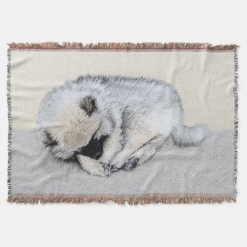 Keeshond Sleeping Puppy Painting Original Dog Art Throw Blanket