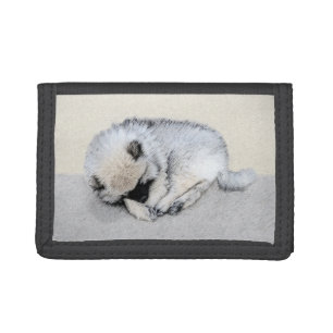 Keeshond Sleeping Puppy Painting Original Dog Art Tri-fold Wallet