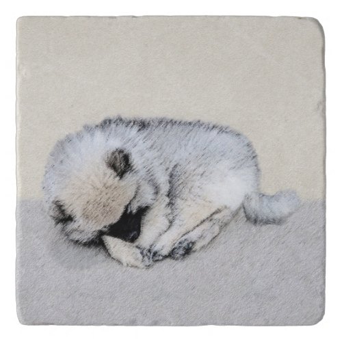 Keeshond Sleeping Puppy Painting Original Dog Art Trivet