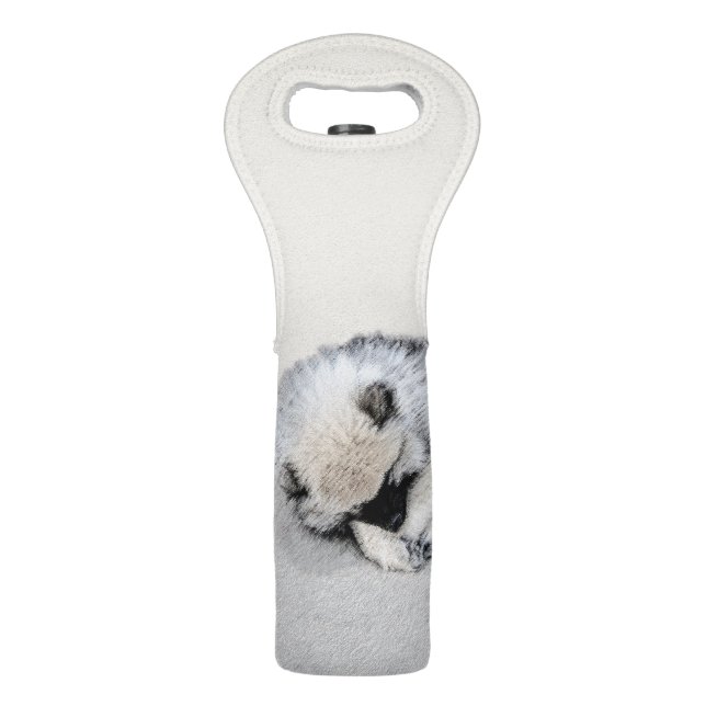 Keeshond Sleeping Puppy Painting Original Dog Art Wine Bag (Front)