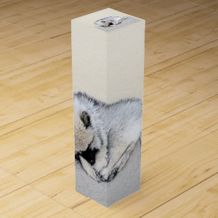Keeshond Sleeping Puppy Painting Original Dog Art Wine Box