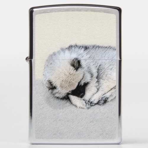 Keeshond Sleeping Puppy Painting Original Dog Art Zippo Lighter