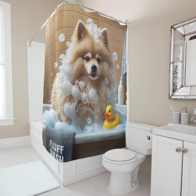 Keeshond Sloppy Sleepy Cute Funny  Shower Curtain (In Situ)