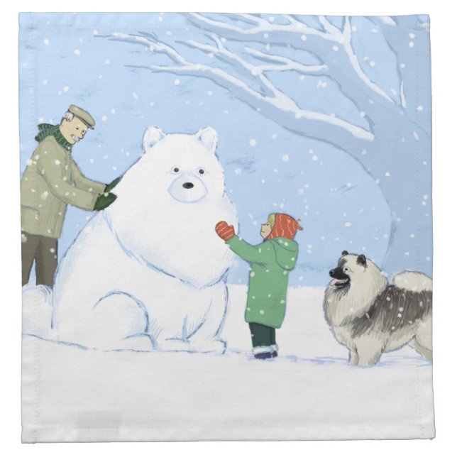 Keeshond Snow Dog Keesie Winter Holiday Scene Napkin (Front)