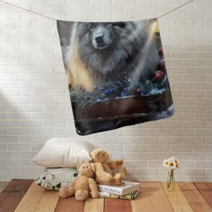 Keeshond Snowy Sleigh Christmas Decor Baby Blanket