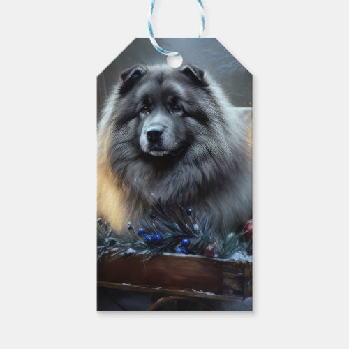 Keeshond Snowy Sleigh Christmas Decor Gift Tags